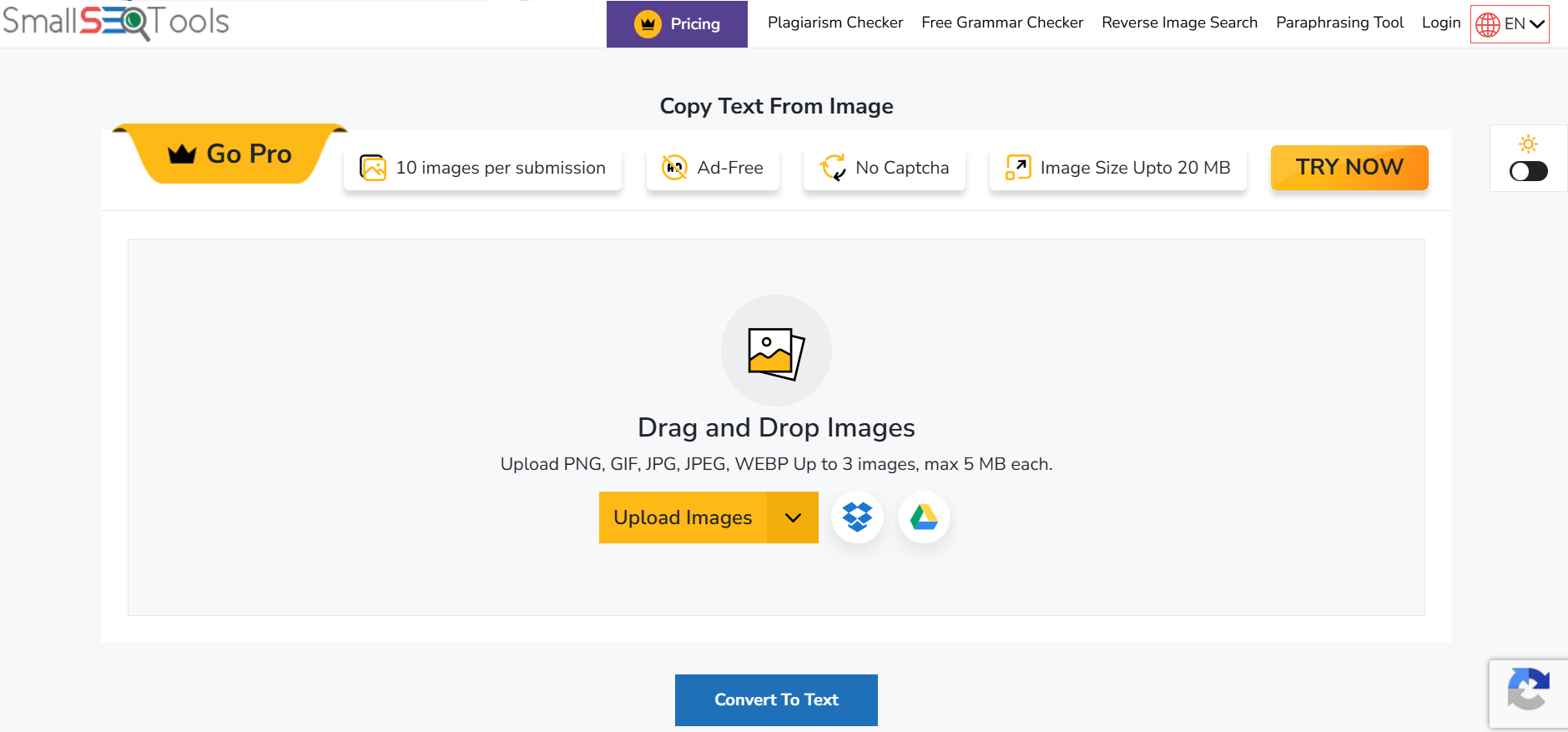 Smallseotools image to text converter