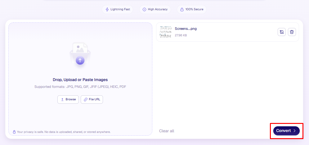 Image to text conversion start button