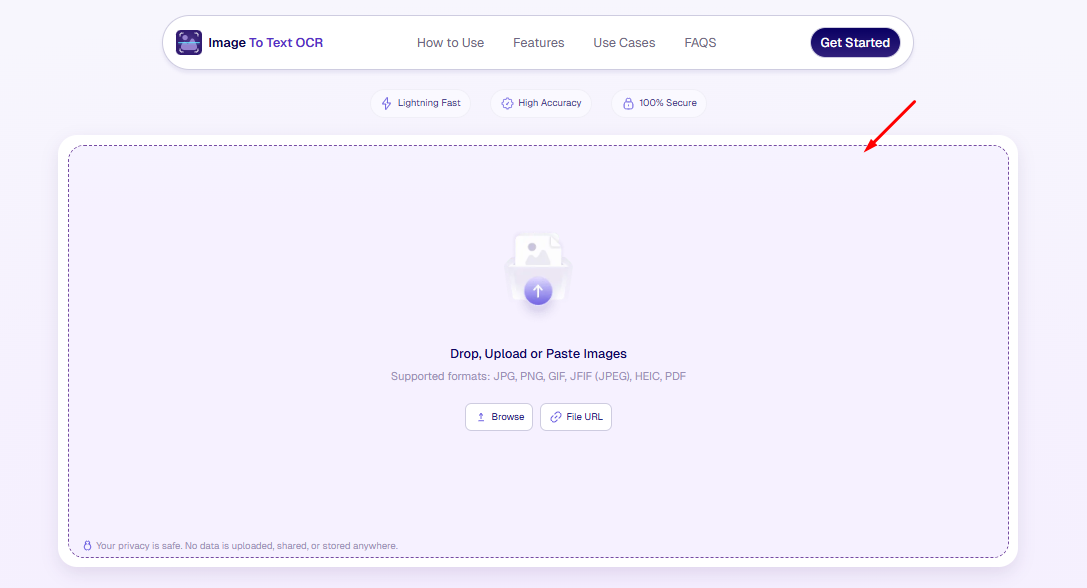 Image to Text OCR Homepage Screenshot