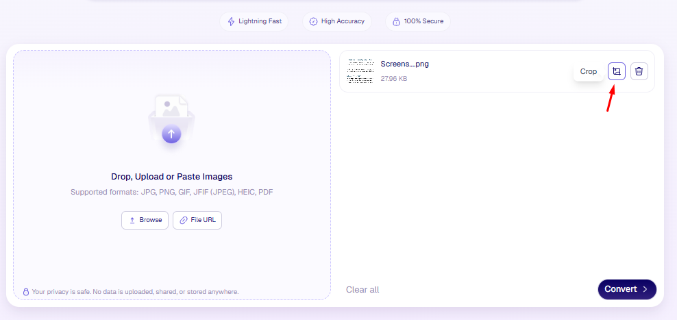 Image Crop Option Highlighted