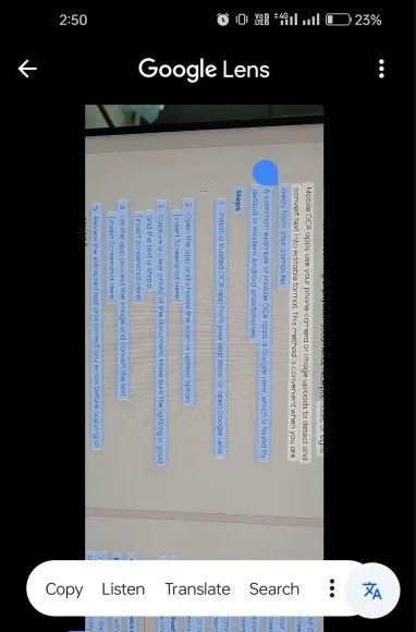 Google Lens Text Extraction